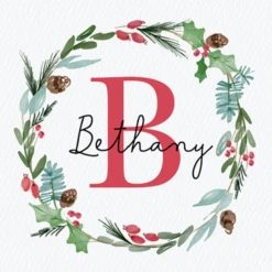 Pod Personalised Wreath Monogram Letter B Christmas Card