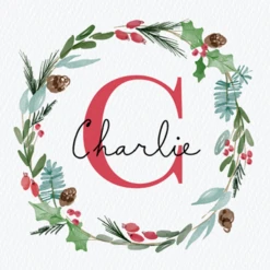 Pod Personalised Wreath Monogram Letter C Christmas Card