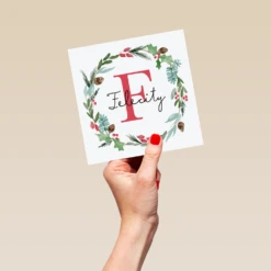 Pod Personalised Wreath Monogram Letter F Christmas Card -Pod Shop F3006265 hand L
