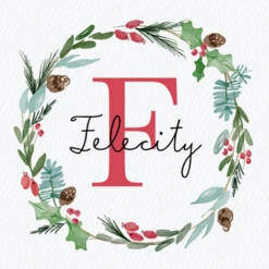Pod Personalised Wreath Monogram Letter F Christmas Card