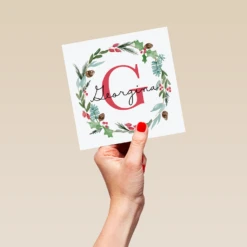 Pod Personalised Wreath Monogram Letter G Christmas Card -Pod Shop F3006266 hand L