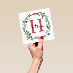 Pod Personalised Wreath Monogram Letter H Christmas Card -Pod Shop F3006267 hand L