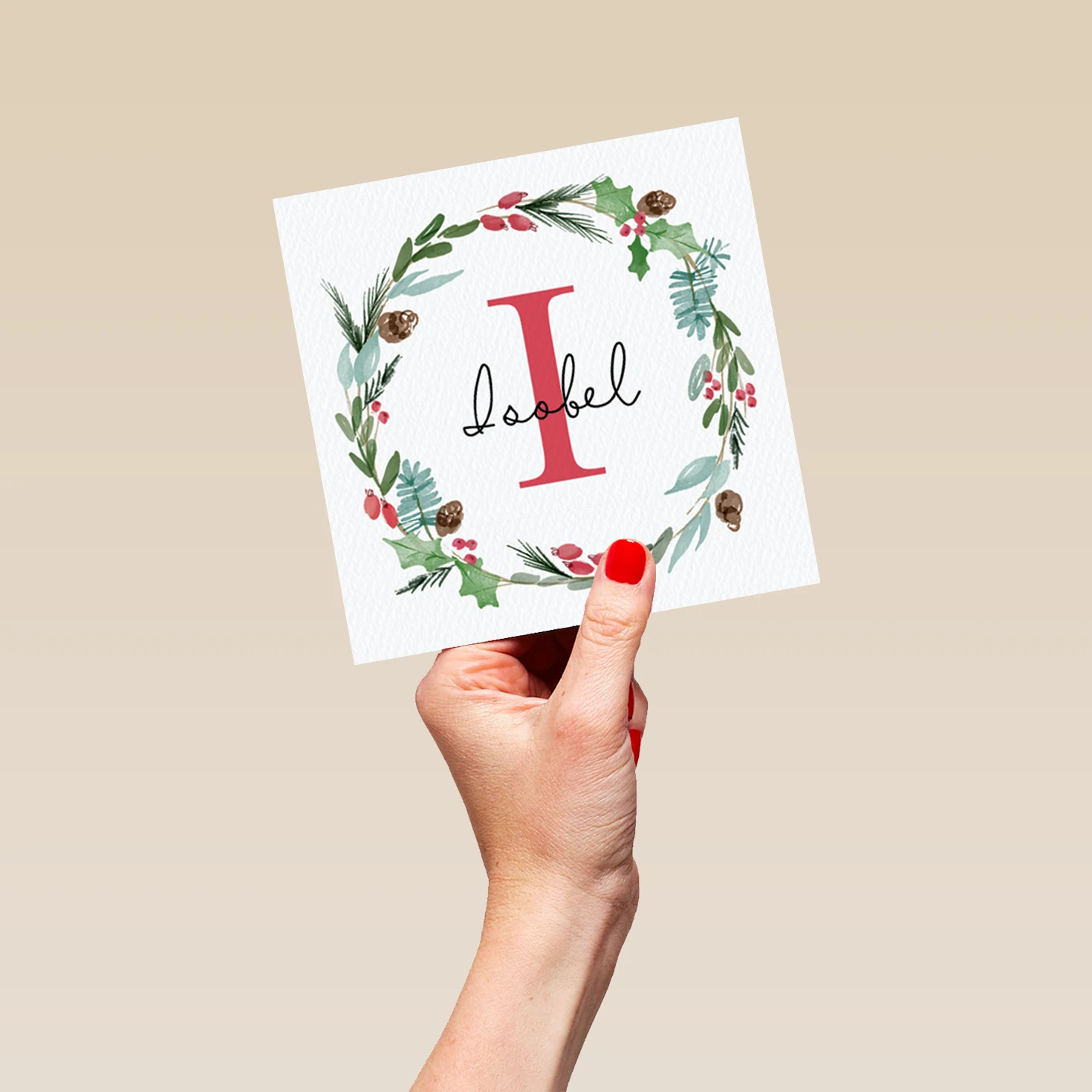 Pod Personalised Wreath Monogram Letter I Christmas Card 5 Pod Personalised Wreath Monogram Letter I Christmas Card - Image 5