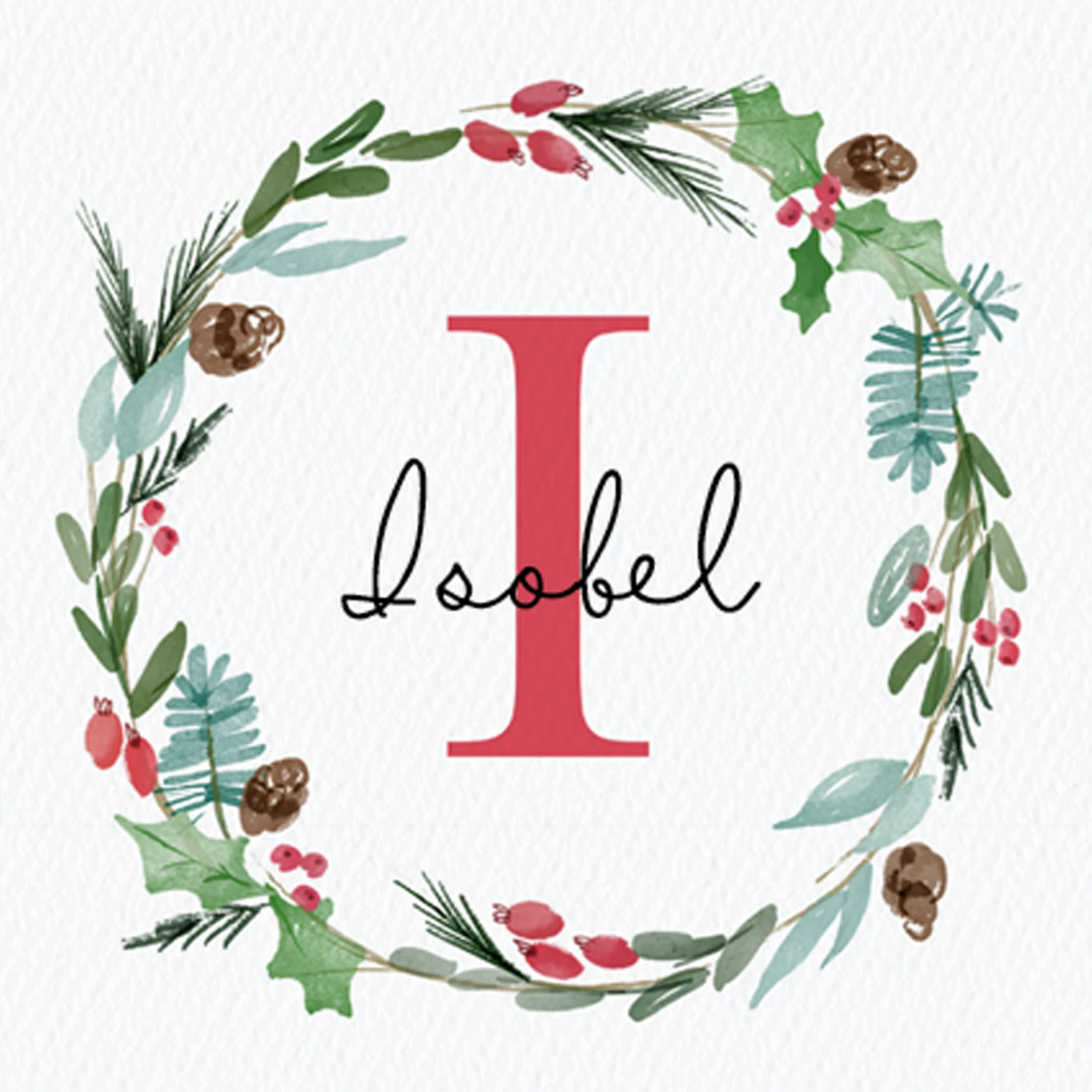 Pod Personalised Wreath Monogram Letter I Christmas Card 1 Pod Personalised Wreath Monogram Letter I Christmas Card