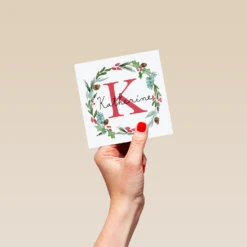 Pod Personalised Wreath Monogram Letter K Christmas Card -Pod Shop F3006270 hand S