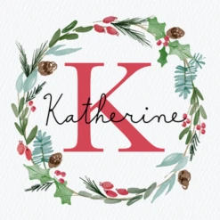 Pod Personalised Wreath Monogram Letter K Christmas Card