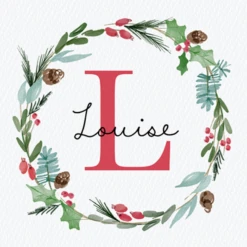 Pod Personalised Wreath Monogram Letter L Christmas Card