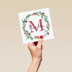 Pod Personalised Wreath Monogram Letter M Christmas Card -Pod Shop F3006272 hand L