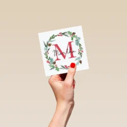 Pod Personalised Wreath Monogram Letter M Christmas Card -Pod Shop F3006272 hand S