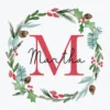 Pod Personalised Wreath Monogram Letter M Christmas Card