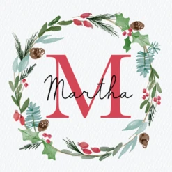 Pod Personalised Wreath Monogram Letter M Christmas Card