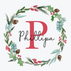 Pod Personalised Wreath Monogram Letter P Christmas Card