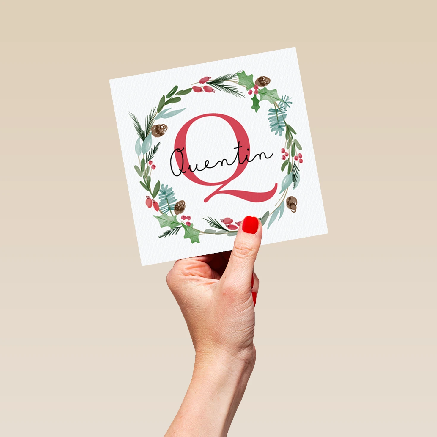 Pod Personalised Wreath Monogram Letter Q Christmas Card 5 Pod Personalised Wreath Monogram Letter Q Christmas Card - Image 5