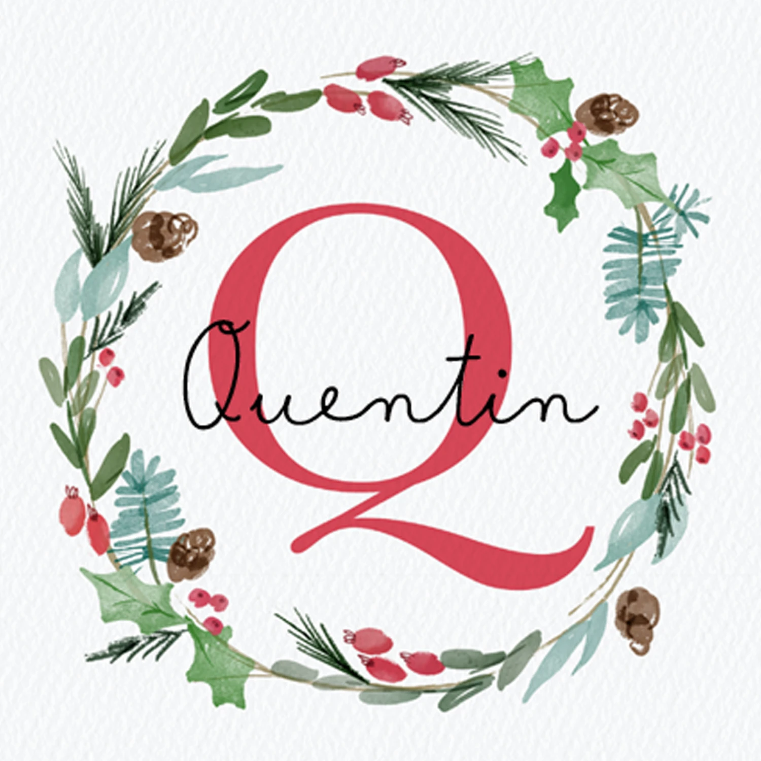 Pod Personalised Wreath Monogram Letter Q Christmas Card 1 Pod Personalised Wreath Monogram Letter Q Christmas Card