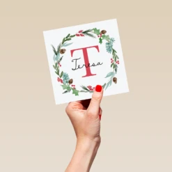 Pod Personalised Wreath Monogram Letter T Christmas Card -Pod Shop F3006279 hand L
