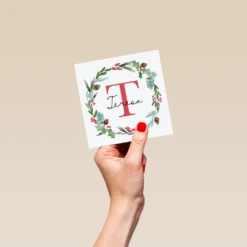 Pod Personalised Wreath Monogram Letter T Christmas Card -Pod Shop F3006279 hand S