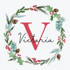 Pod Personalised Wreath Monogram Letter V Christmas Card