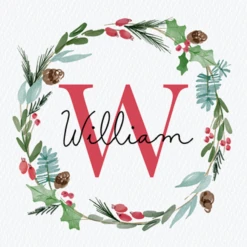 Pod Personalised Wreath Monogram Letter W Christmas Card