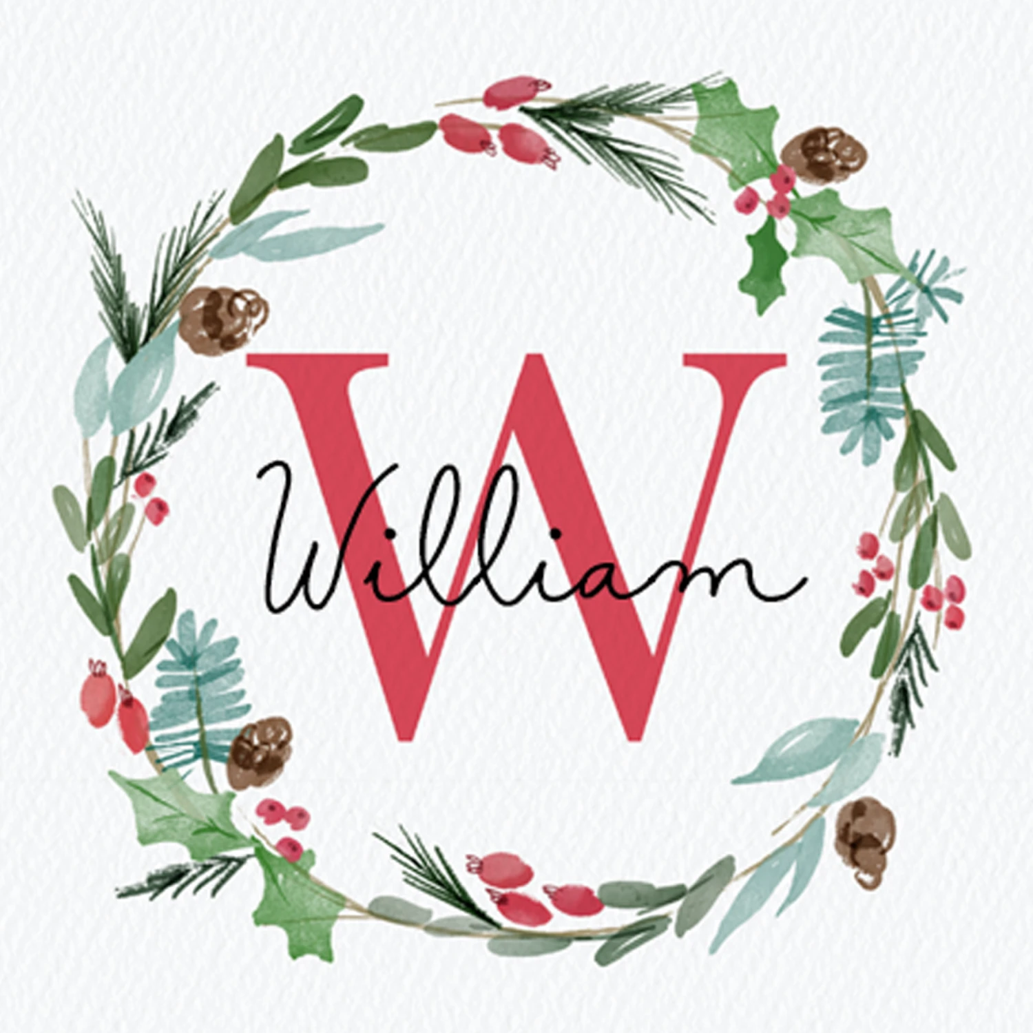 Pod Personalised Wreath Monogram Letter W Christmas Card 1 Pod Personalised Wreath Monogram Letter W Christmas Card