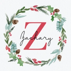 Pod Personalised Wreath Monogram Letter Z Christmas Card