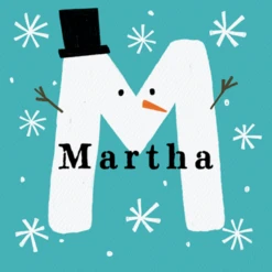 Pod Personalised Snowman Monogram Letter M Christmas Card
