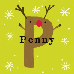 Pod Personalised Reindeer Monogram Letter P Christmas Card