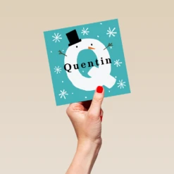Pod Personalised Snowman Monogram Letter Q Christmas Card -Pod Shop F3006302 hand L