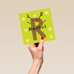 Pod Personalised Reindeer Monogram Letter R Christmas Card -Pod Shop F3006303 hand L