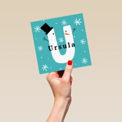 Pod Personalised Snowman Monogram Letter U Christmas Card -Pod Shop F3006306 hand L