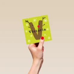 Pod Personalised Reindeer Monogram Letter V Christmas Card -Pod Shop F3006307 hand S