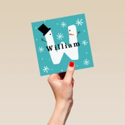 Pod Personalised Snowman Monogram Letter W Christmas Card -Pod Shop F3006308 hand L