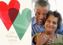 Pod Personalised Red And Green Heart Photo Christmas Card