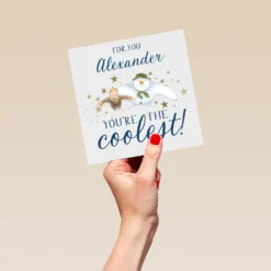 Pod Personalised Kids The Snowman™ Stars Christmas Card -Pod Shop F3007493 hand L