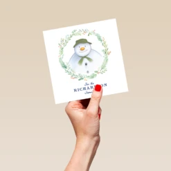 Pod Personalised The Snowman™ Wreath Christmas Card For The Family -Pod Shop F3007499 hand L