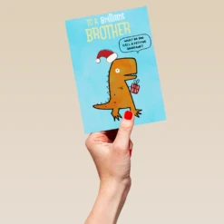 Pod Personalised For Brother Festive Dinosaur Christmas Card 9 Pod Personalised For Brother Festive Dinosaur Christmas Card -Pod Shop F3100011 hand L