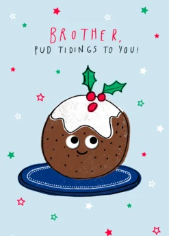 Pod Personalised Pud Tidings Funny Christmas Card For Brother
