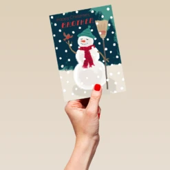 Pod Personalised Cute Snowman Christmas Card For Brother -Pod Shop F3100015 hand L