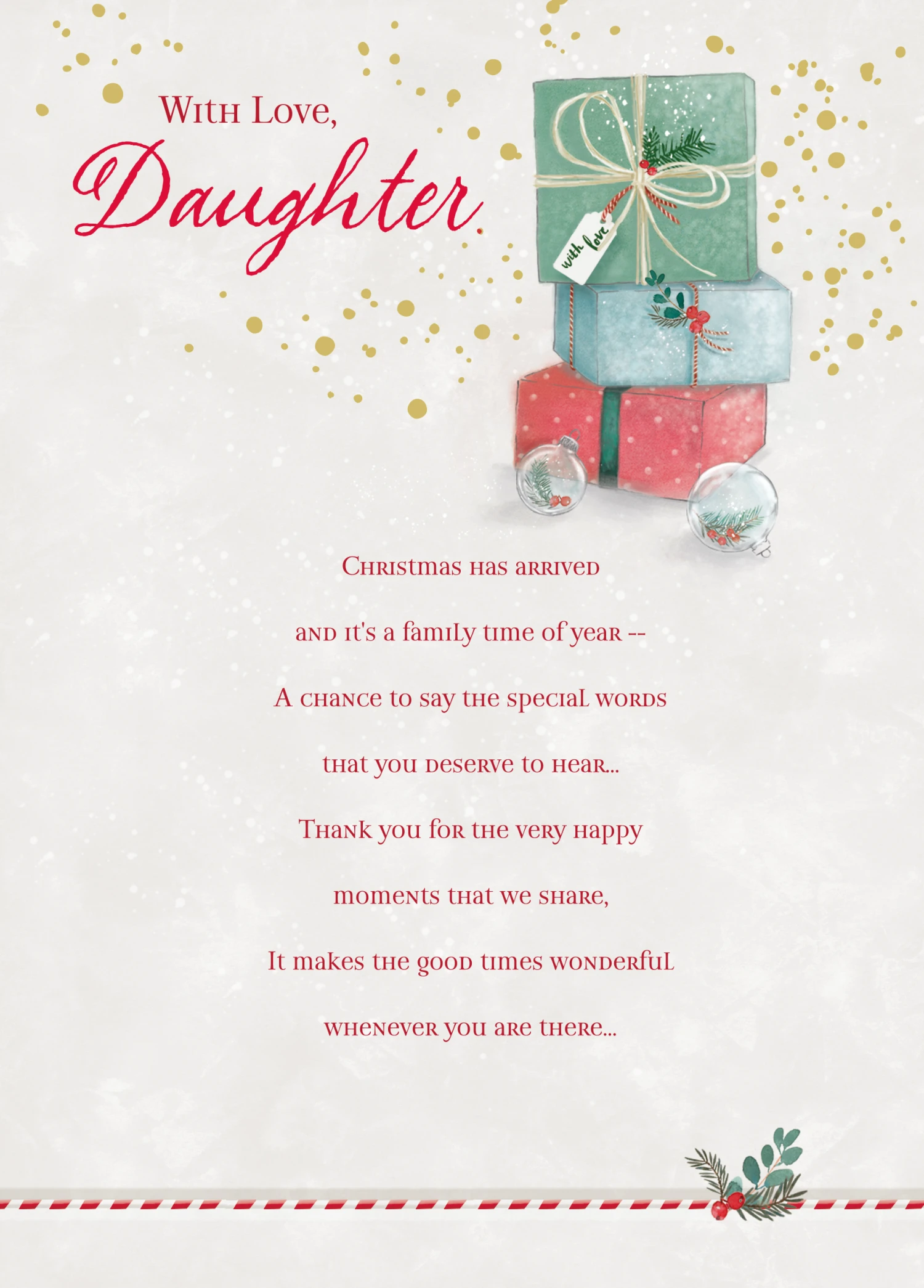 Pod Personalised For Daughter Traditional Love Christmas Card 1 Pod Personalised For Daughter Traditional Love Christmas Card