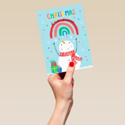 Pod Personalised Rainbow And Snowman Christmas Card -Pod Shop F3100044 hand L