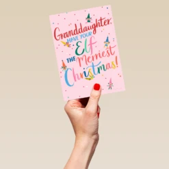 Pod Personalised Cute Elf Christmas Card For Granddaughter -Pod Shop F3100057 hand L