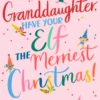 Pod Personalised Cute Elf Christmas Card For Granddaughter