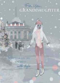 Pod Personalised Ice Skating Design Granddaughter Christmas Card