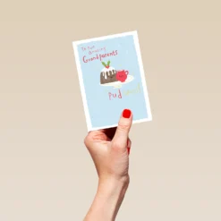 Pod Personalised Grandparents Cute Christmas Pudding Card -Pod Shop F3100067 hand S