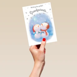 Pod Personalised Grandparents Cute Snowmen Christmas Card -Pod Shop F3100068 hand L
