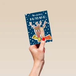 Pod Personalised Cute Reindeer Christmas Card For Husband -Pod Shop F3100082 hand S