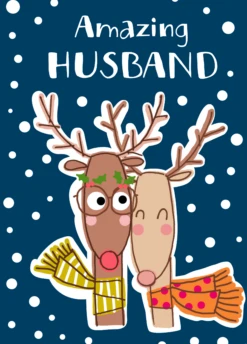 Pod Personalised Cute Reindeer Christmas Card For Husband
