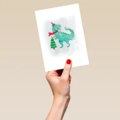 Pod Personalised Christmas Tree And Dinosaur Christmas Card -Pod Shop F3100086 hand L