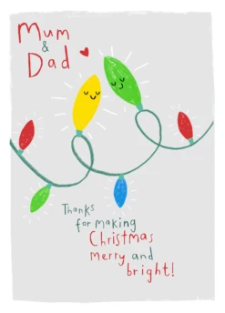 Pod Personalised Mum & Dad Tree Lights Christmas Card
