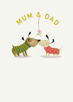 Pod Personalised Mum & Dad Mistletoe And Dogs Christmas Card