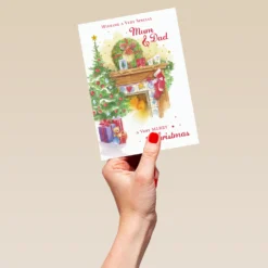 Pod Personalised Mum & Dad Chimney Decorations Christmas Card -Pod Shop F3100147 hand L